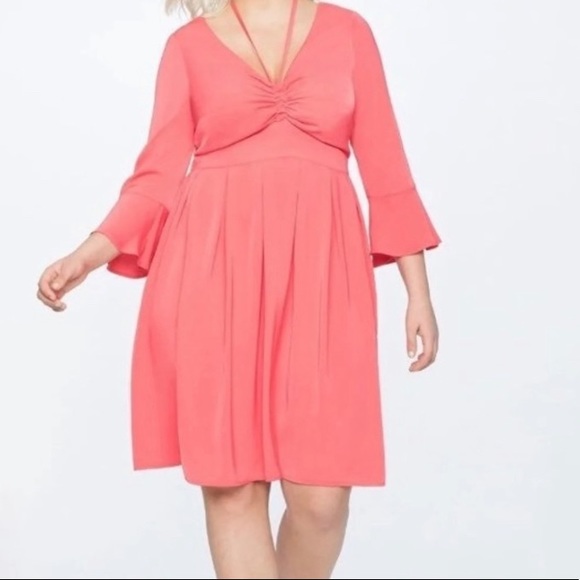 Eloquii NWT Coral Long Sleeve Bell Dress Plus Size - Picture 2 of 7